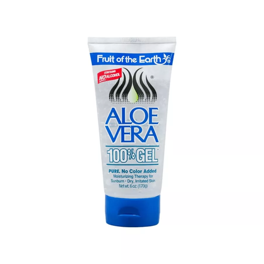 Pasteur Pharmacy Fruit of the Earth Aloe Vera Gel 6 oz in a clear tube, fragrance-free soothing skin care product.