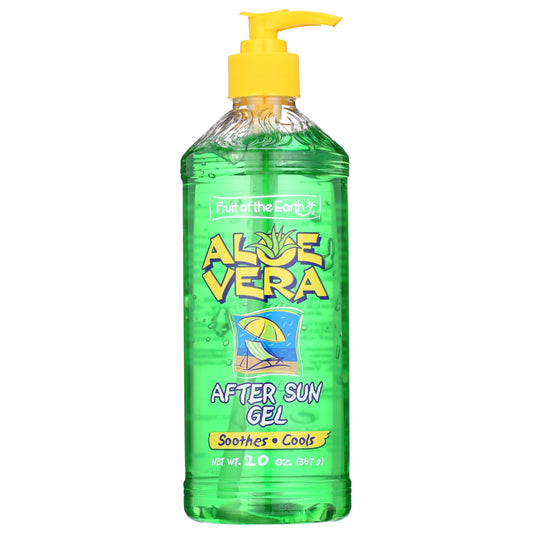 Fruit of the Earth Aloe Vera After Sun Gel in 20 oz bottle, soothing skin care product with aloe vera for sun-exposed skin.