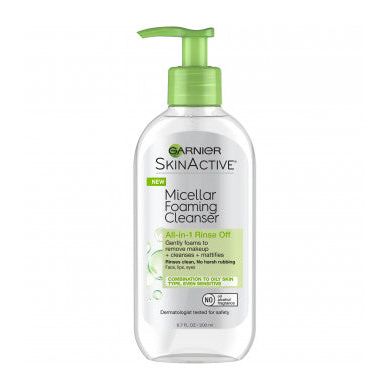 Garnier Micellar Foaming Cleanser for oily and combo skin in 6.7 fl oz bottle, gentle facial cleanser for deep pore cleansing.