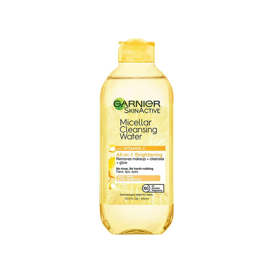 Garnier SkinActive Micellar Cleansing Water with Vitamin C for brightening, 13.5 fl oz bottle, gentle skincare product