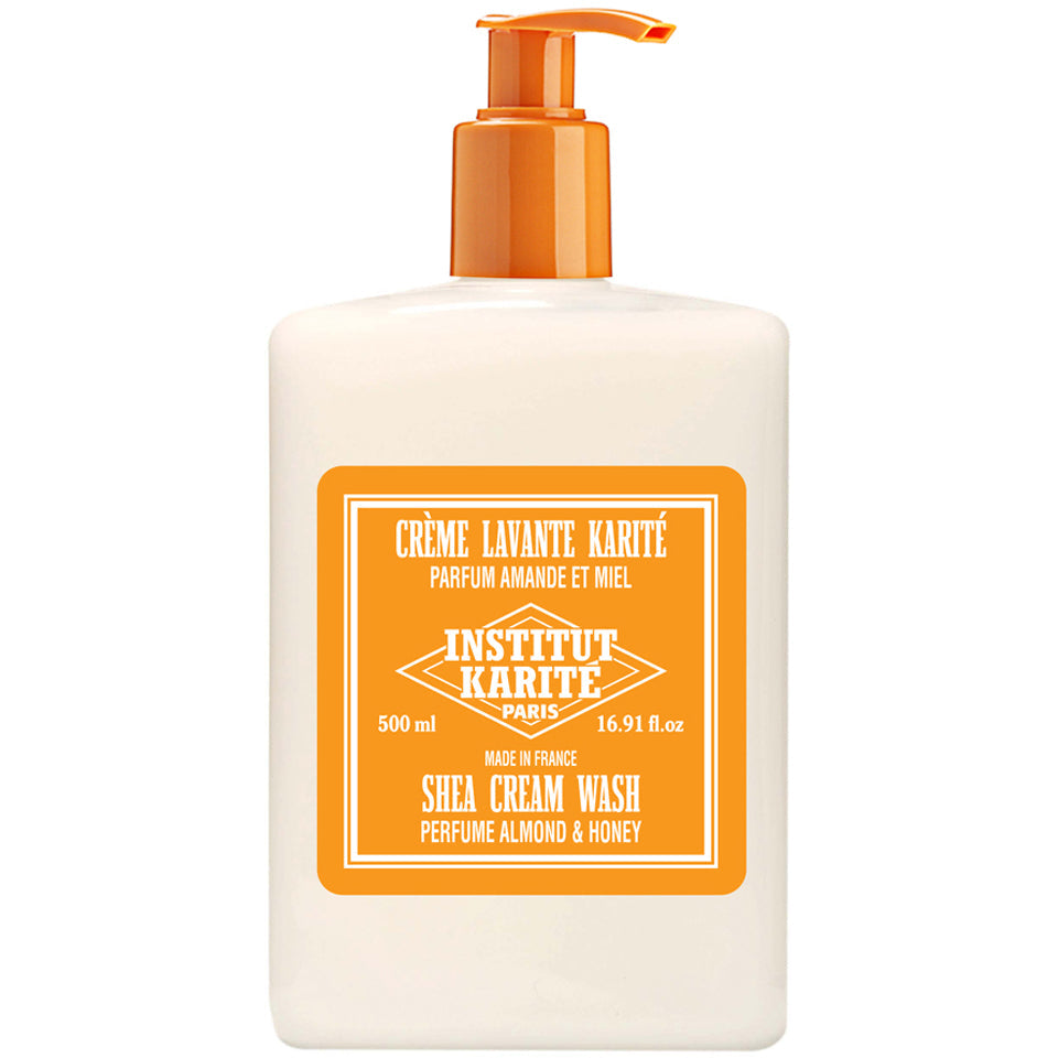 Institut Karite Paris Almond and Honey gentle cream wash in a 500ml bottle, ideal for soft, nourished skin.