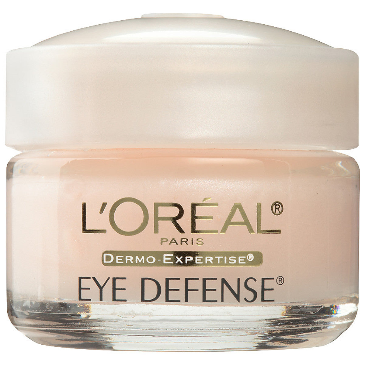 L'Oreal Paris Dermo-Expertise Eye Defense Cream in a 0.5 oz jar, shown with its packaging for skin care and eye protection.