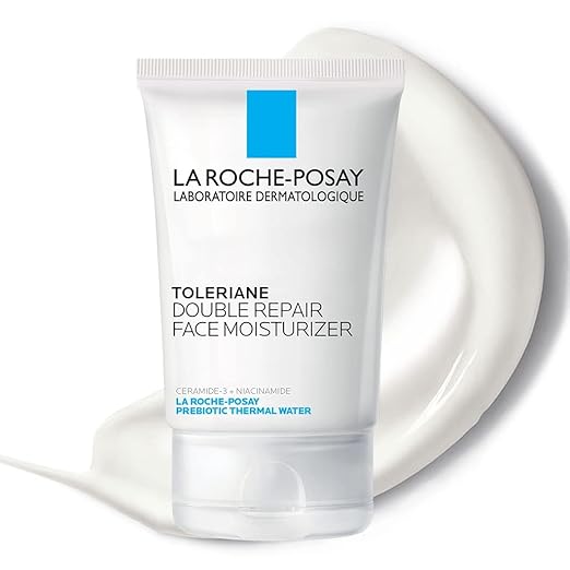 La Roche Posay Toleriane face cream in a 3.38 oz skincare jar, designed for sensitive skin, with a white and blue packaging.