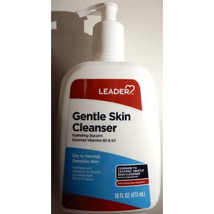 Leader™ Gentle Skin Cleanser daily soothing wash in a 16 fl oz bottle, used for gentle skin cleansing and hydration.