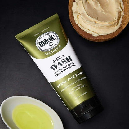 Magic Grooming 3-in-1 Wash by Pasteur Pharmacy, skin care product in a 6.8 fl oz bottle, suitable for cleansing skin.