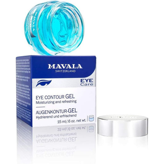 Mavala Ultra-Light Eye Contour Gel from Pasteur Pharmacy, hydrating and refreshing Swiss eye care in a 150 ml container