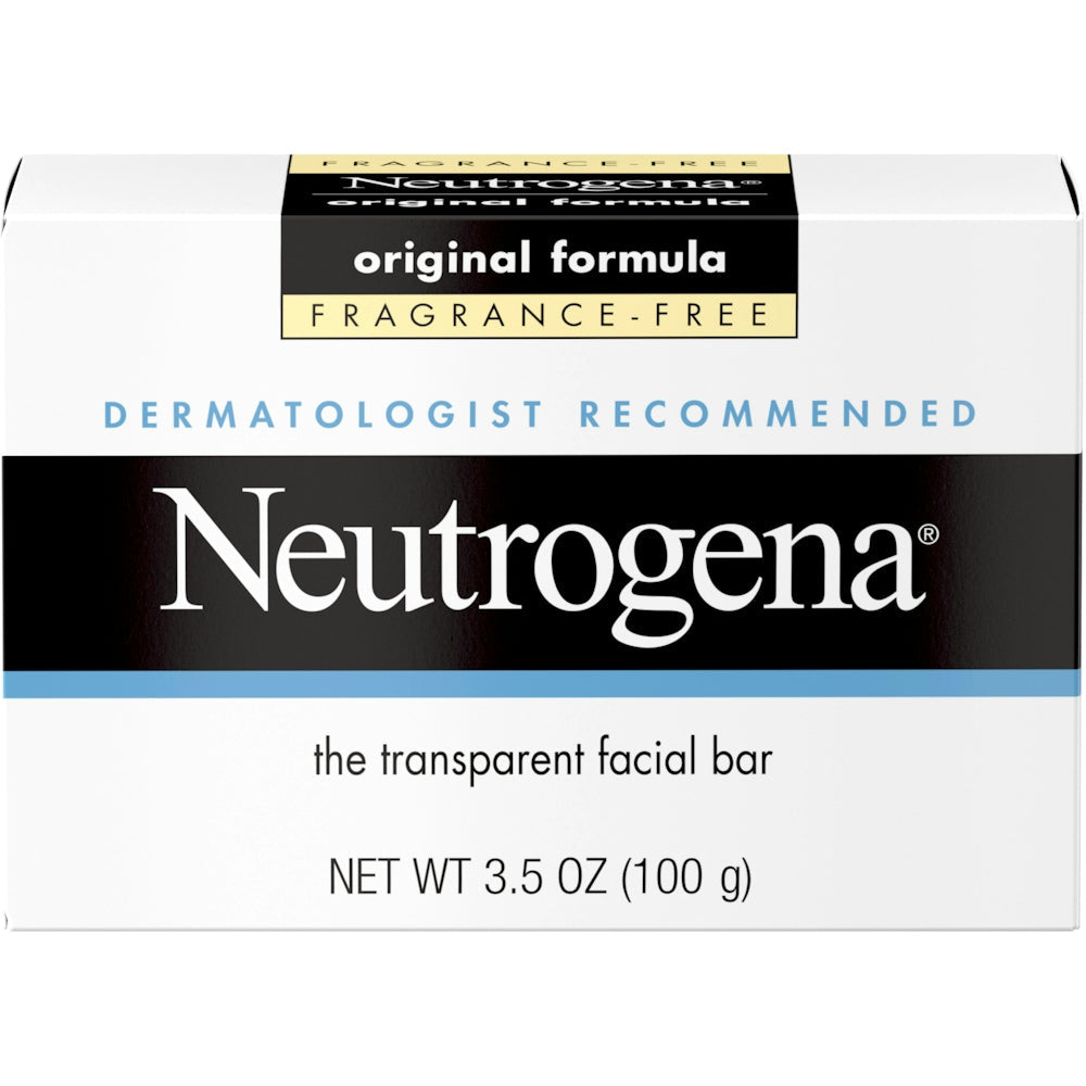 Neutrogena Original Gentle Facial Cleansing Bar fragrance-free for sensitive skin, displayed on a clean surface.
