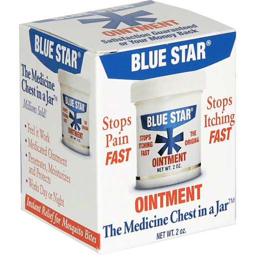 North Coast Brewing Blue Star Ointment skin care product in a jar, featuring a blue and white label, designed for skin relief.