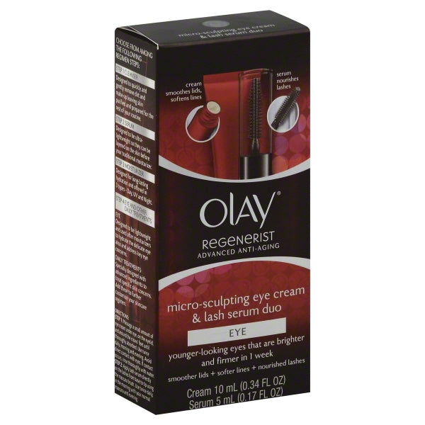 Olay Regenerist Eye Cream and Lash Serum Duo in micro-sculpting skin care set, featuring eye treatment and lash serum.