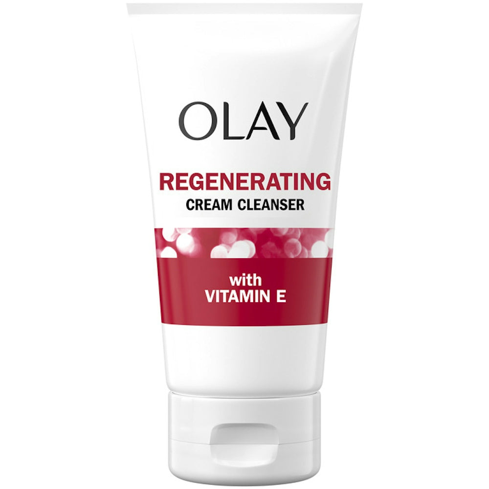 Olay Regenerist regenerating cream face cleanser in 5 oz bottle, skin care product with creamy texture and gentle cleansing action