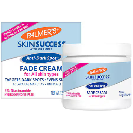 Palmer's Skin Success Fade Cream for all skin types, 4.4 oz, in a white tube with blue cap and product label.