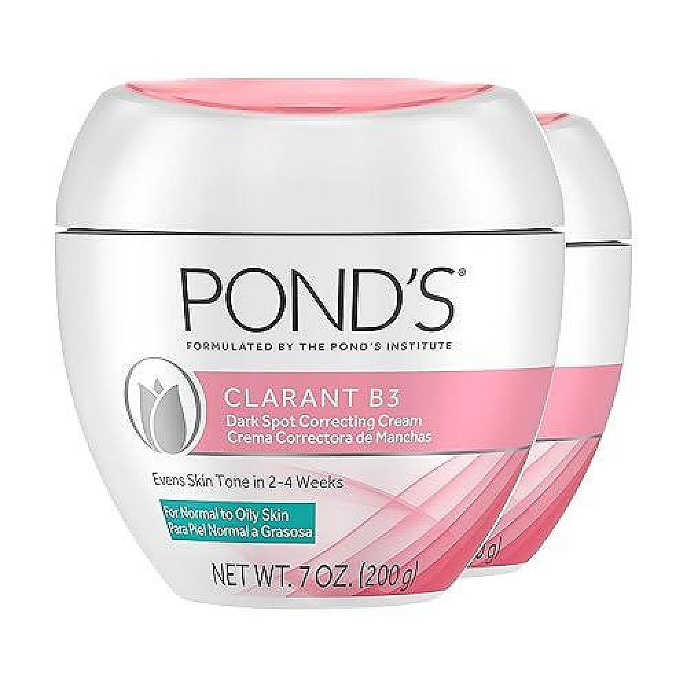 Pond's Clarant B3 Dark Spot Correcting Cream for normal to oily skin, 7oz, in a white jar with label and product details.