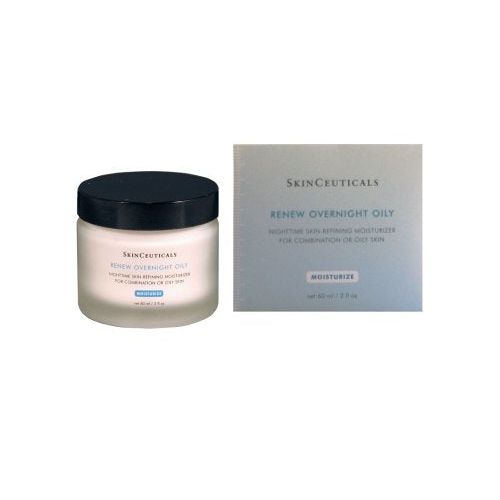 SkinCeuticals Renew Overnight Oily skin care product in a sleek jar, designed to hydrate and renew oily skin overnight.