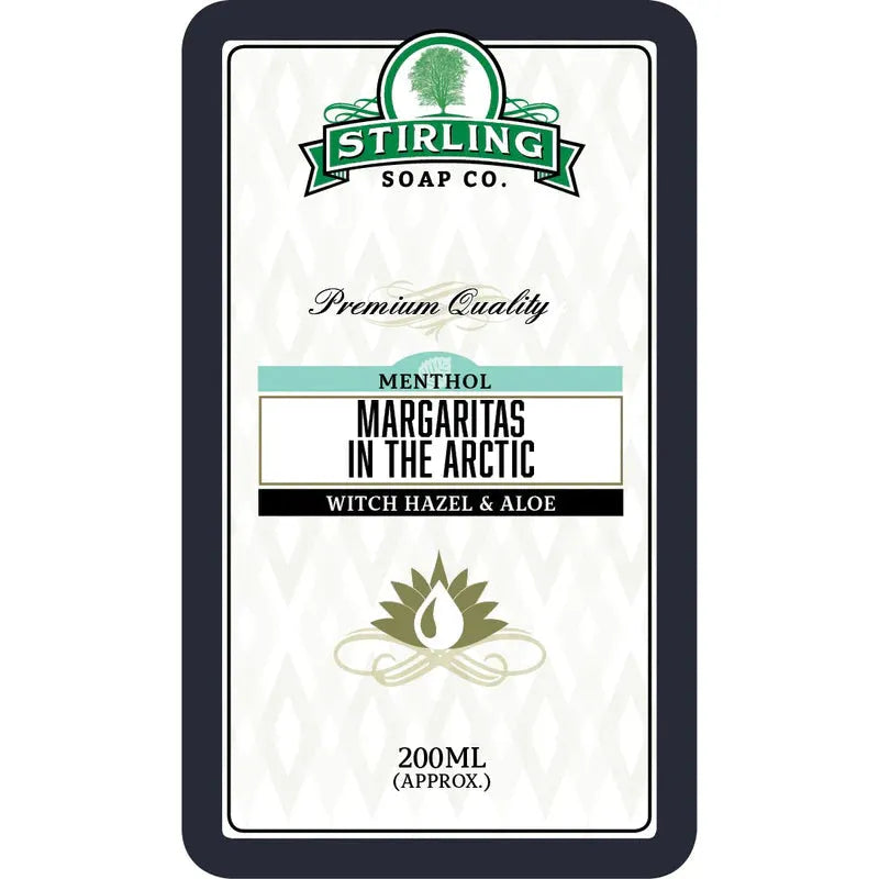 Stirling Soap Co. Margaritas in the Arctic skin care product with witch hazel and aloe, 200 ml bottle, natural ingredients.