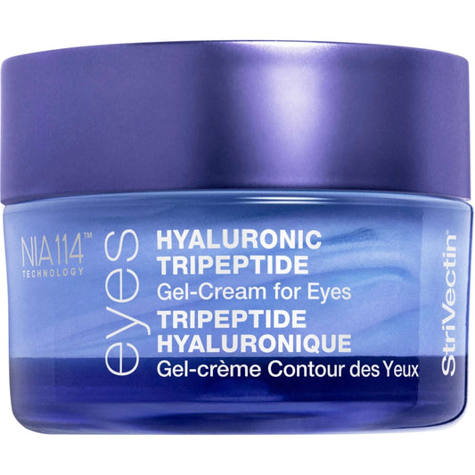 StriVectin Hyaluronic Tripeptide Gel Cream for Eyes in 15ml jar, hydrating eye treatment with hyaluronic acid and peptides.