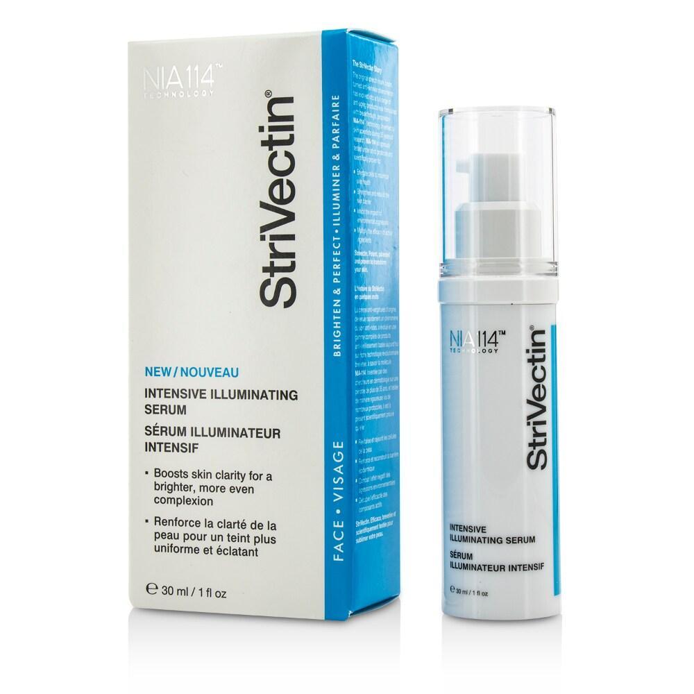 StriVectin Intensive Illuminating Serum in a 1 oz bottle, featuring clear packaging and branding, for skin brightening and hydration.