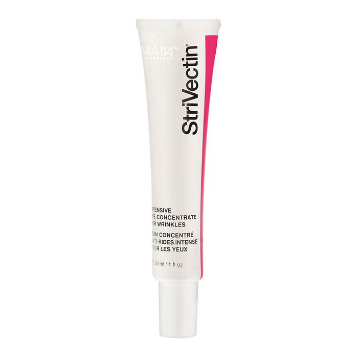 Close-up of a tube of StriVectin SD Eye Concentrate for Wrinkles, a skincare product designed to reduce fine lines around the eyes.