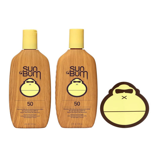 Sun Bum Original SPF 50 Sunscreen Lotion, a skin care product with a white bottle and label, suitable for sun protection.