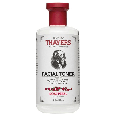 Thayers Witch Hazel with Aloe Vera and Rose Petal in 12 oz bottle, skin care product with natural ingredients and soothing properties.