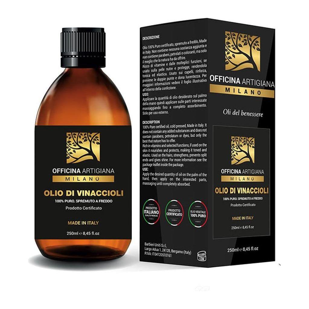 Officina Artigiana Pure Certified Grape Seed Oil 250ml bottle, skin care oil with natural, nourishing properties, by Pasteur Pharmacy