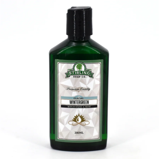 Stirling Soap Co. Glacial Wintergreen Witch Hazel and Aloe skin care product in 200 ml bottle, natural soothing skincare for the face and body.