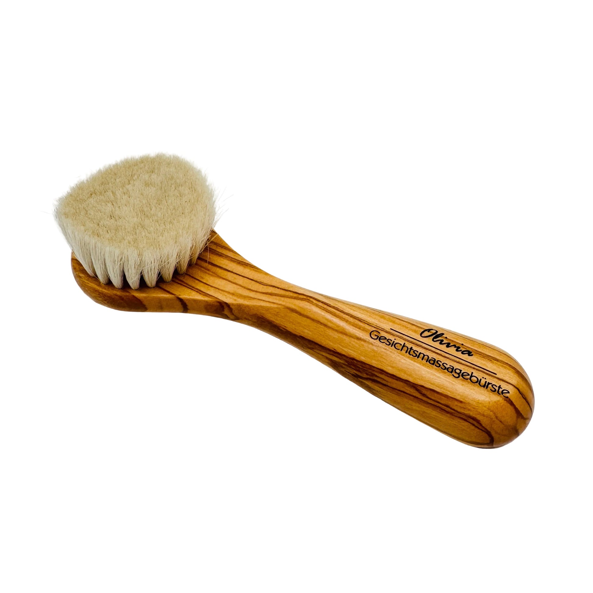 Dural Olivia face and skin brush with natural goats hair and olive wood handle, designed for gentle facial massage and skincare.