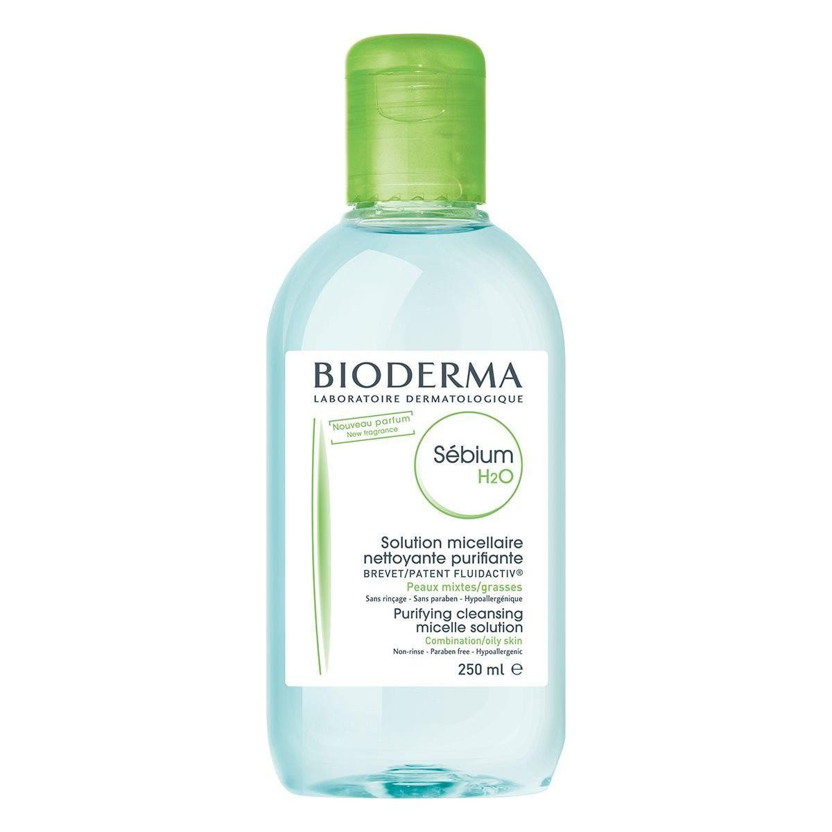 Bioderma Sebium H2O cleansing solution for oily and combination skin in 250ml bottle, skin cleanser by Pasteur Pharmacy.
