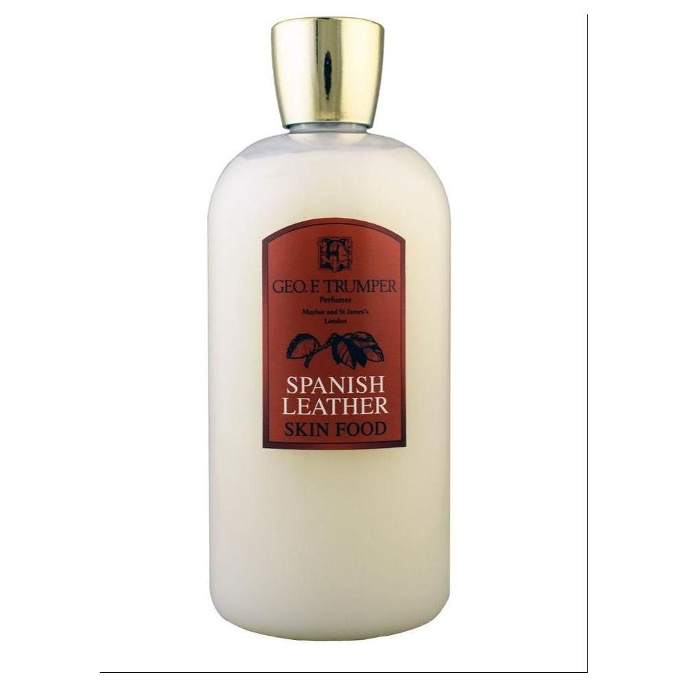 Geo. F. Trumper Spanish Leather Skin Food in a 3.5 oz bottle, part of the collection, from Pasteur Pharmacy.