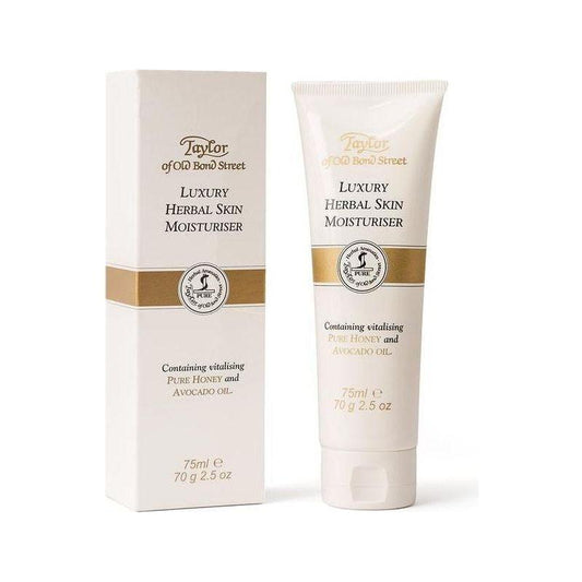 Taylor of Old Bond Street herbal skin moisturizer in a 75ml tube, featuring a luxurious herbal formula for skin hydration.
