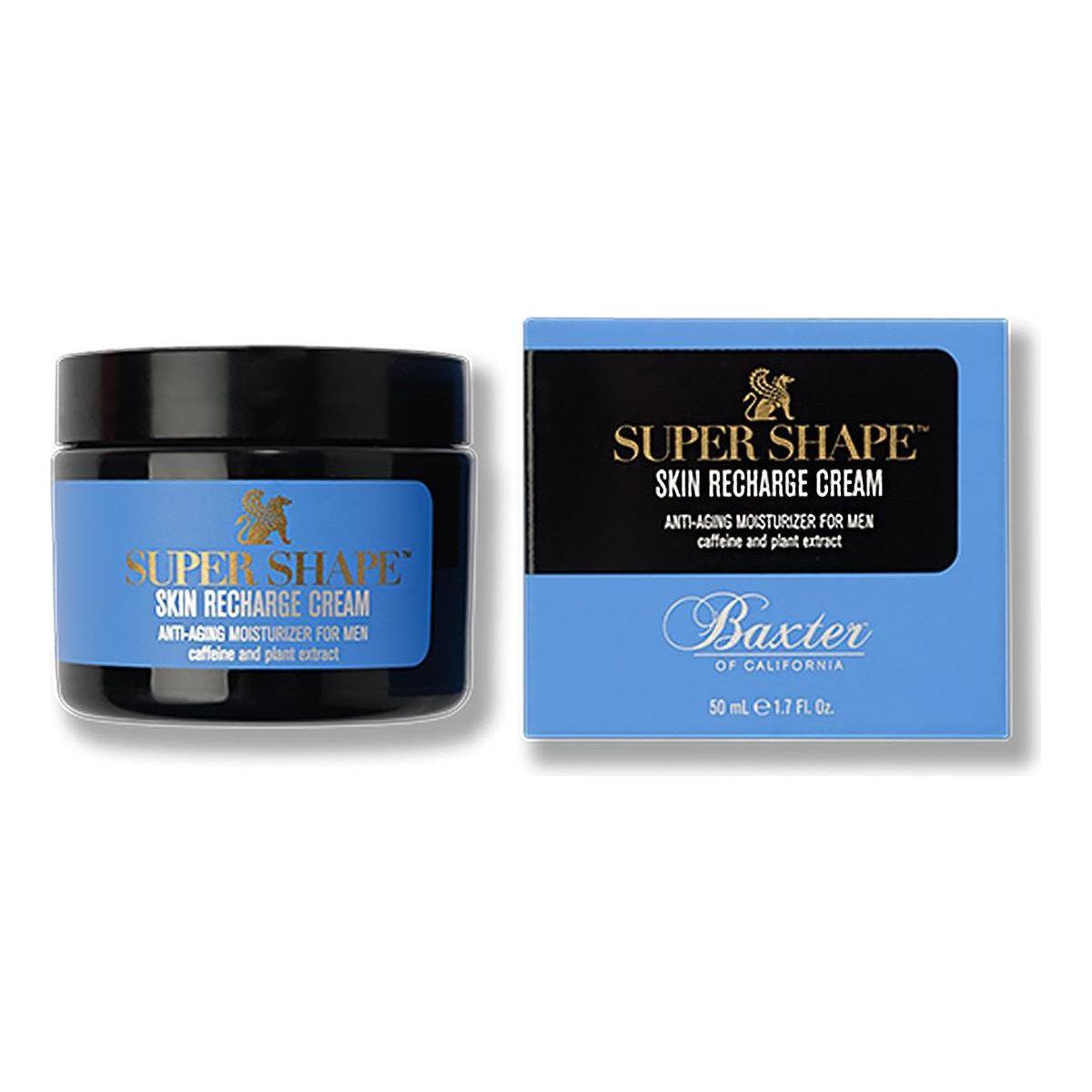 Baxter of California Super Shape Skin Recharge Cream 1.7oz jar showing the product label and packaging for skincare.