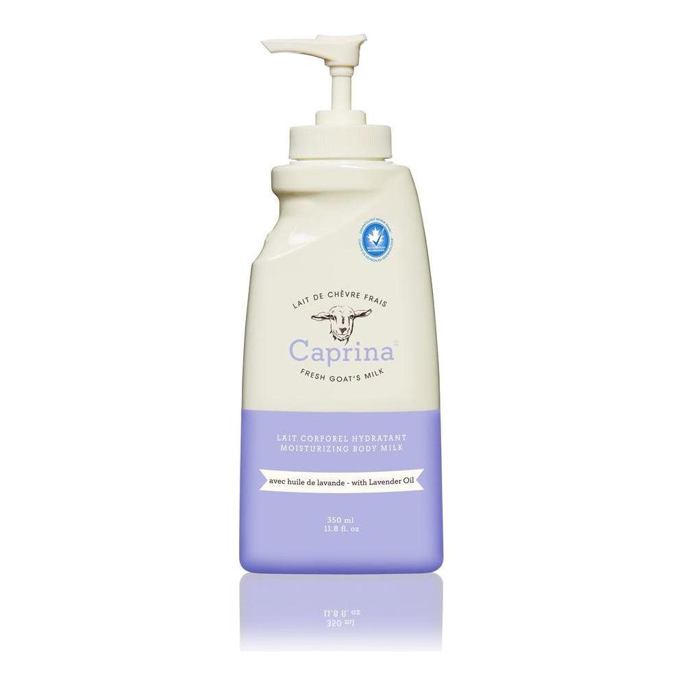 Canus Caprina Lavender Oil Lotion in a 350ml bottle, nourishing skin care with calming lavender scent and natural ingredients.