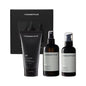 HommeFace Daily Skincare Trio set by Pasteur Pharmacy with cleansers, moisturizers, and serums in 17.74 oz bottles.