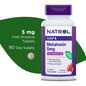 Box of Natrol Vegetarian Melatonin 5 mg sleep aid tablets with strawberry flavor, designed for fast dissolving and extra strength.