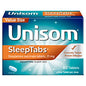 Unisom SleepTabs nighttime sleep aid bottle with 80 tablets, containing 25mg doxylamine succinate for sleep support.