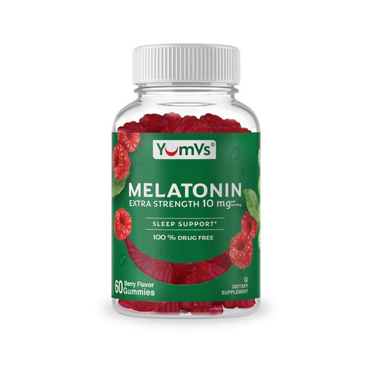 YUMVS Melatonin Max 10 mg sleeping aid bottle with label from Pasteur Pharmacy, designed to promote restful sleep.