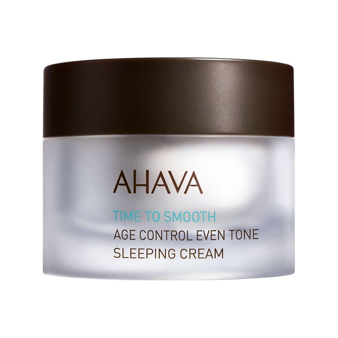 Ahava Time To Smooth Age Control Even Tone Sleeping Cream in 1.7oz jar, moisturizing skincare for mature skin.