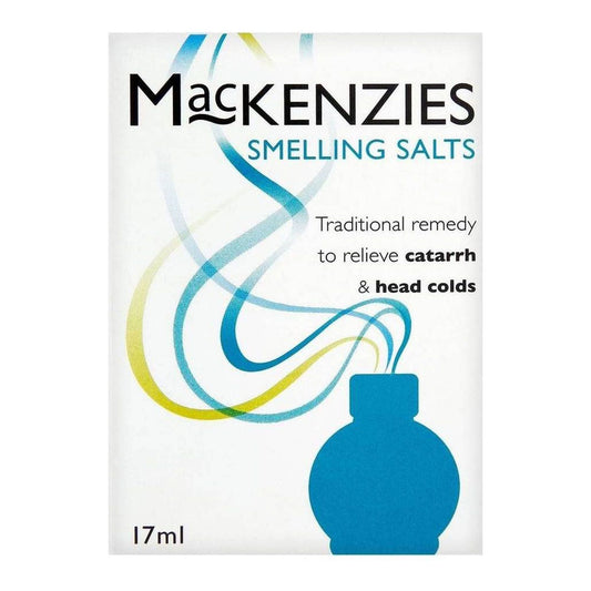 Mackenzies Smelling Salts and Strong Smelling Salts in 17ml bottle, by Pasteur Pharmacy, for quick alertness and revitalization.