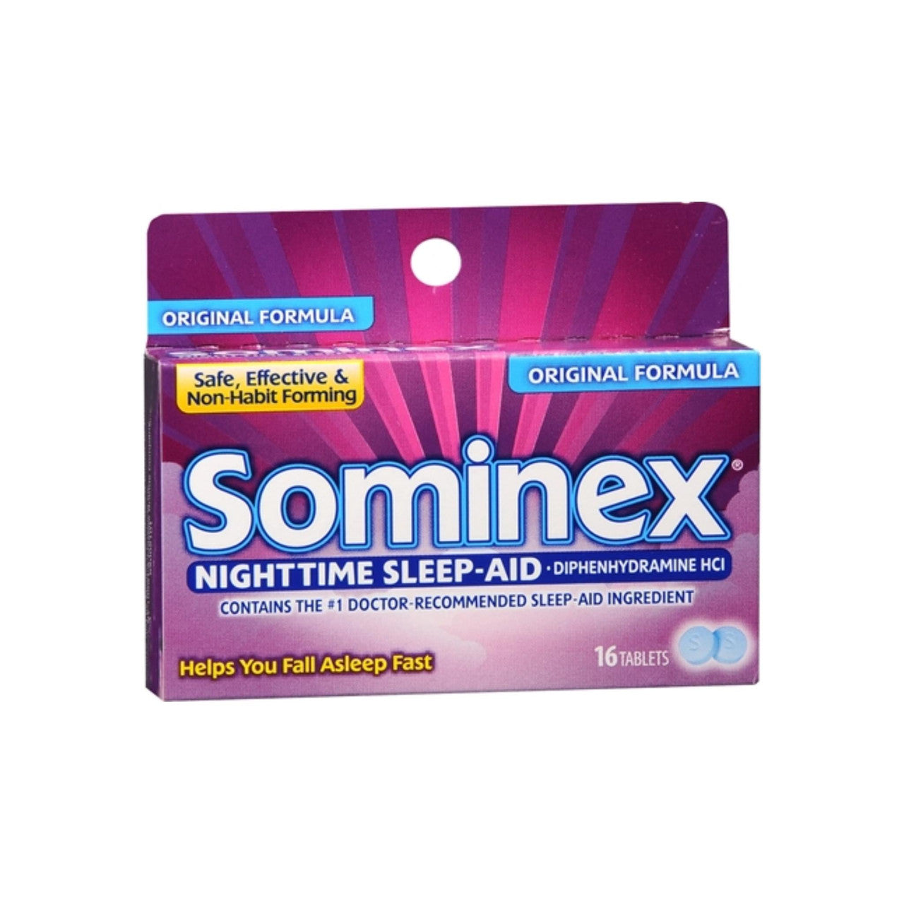 Sominex Nighttime Sleep Aid tablets by Pasteur Pharmacy, original formula with diphenhydramine HCl, for sleep support and snoring relief