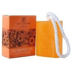 Geo. F. Trumper Almond Oil Soap on a Rope, 150g, natural soap with almond oil, displayed on a plain background