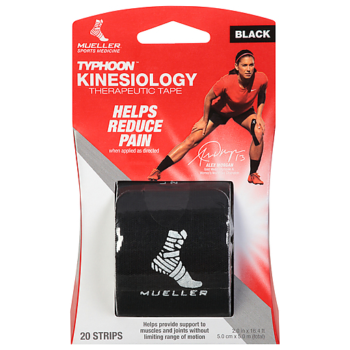 Mueller Typhoon Black Kinesiology Therapeutic Tape for soccer, 20-count blister pack, flexible sports injury support by Pasteur Pharmacy