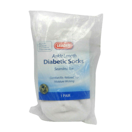 White Leader™ Diabetic Ankle Socks by Pasteur Pharmacy, size medium, showing soft, comfortable fabric and ankle-length design.