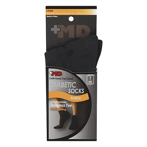 Black MD diabetic seamless toe ankle socks for men and women, large size, soft and comfortable, single pair from Pasteur Pharmacy.