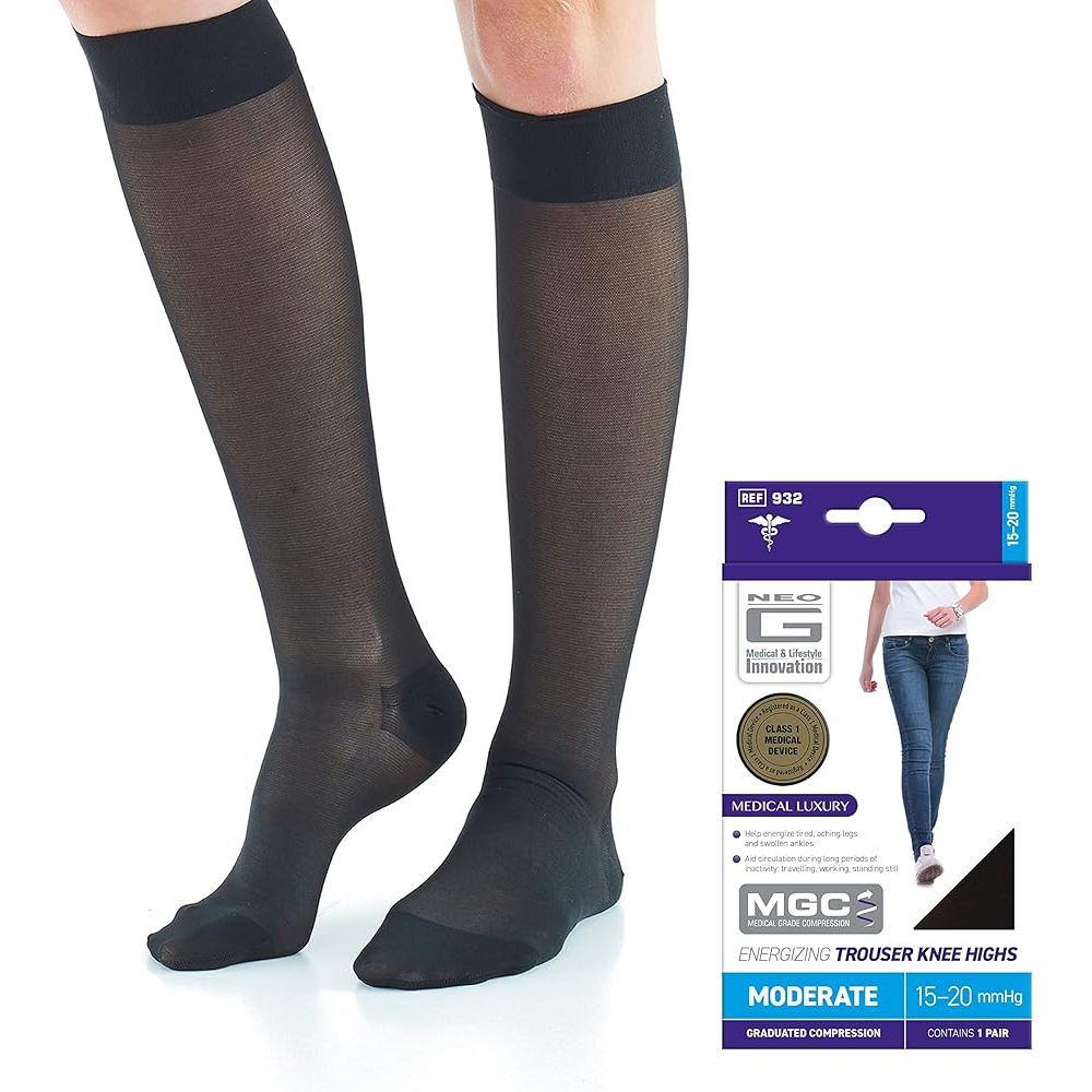 Black NEO G Energizing Knee High Compression Socks in X-Large size, designed for improved circulation and support.