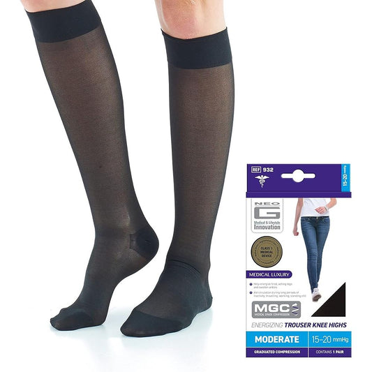 Black NEO G Energizing Knee High Compression Socks in X-Large size, designed for improved circulation and support.