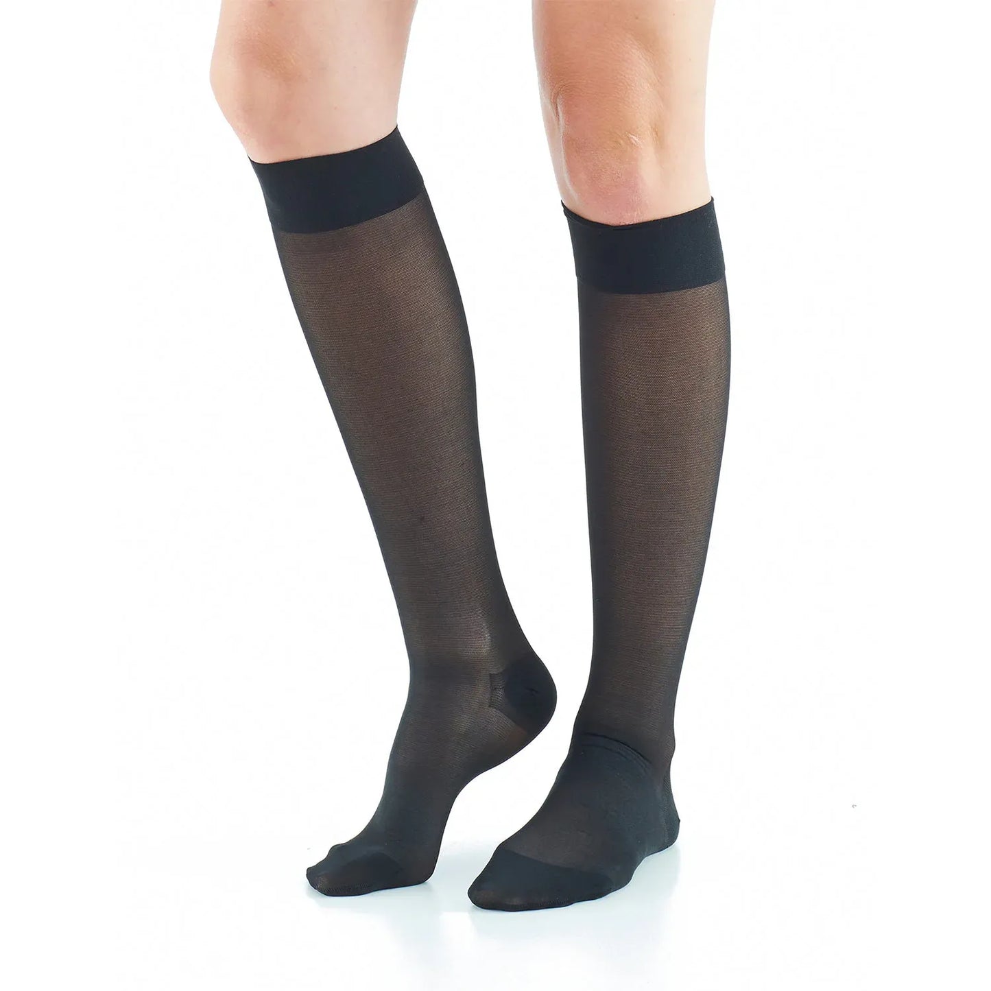 Black Neo G energizing knee-high compression socks from Pasteur Pharmacy, small size, designed to improve circulation and support legs.
