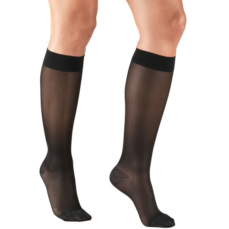 Unisex knee-high compression socks by Pasteur Pharmacy with black and grey stripe design, 15-20 mmHg, in large size.