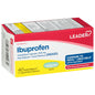 Leader™ Ibuprofen 200 mg liquid-filled softgels in blister pack, showing clear softgel capsules and packaging.