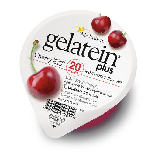 Medtrition Gelatein Plus Pineapple high-protein gelatin specimen cup from Pasteur Pharmacy, 4-ounce size, ready for sample collection.