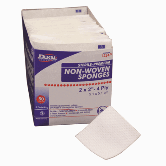 Dukar Corp 4-ply 2x2 sterile gauze sponge, part of Pasteur Pharmacy's sponges and scouring pads collection, displayed in packaging.