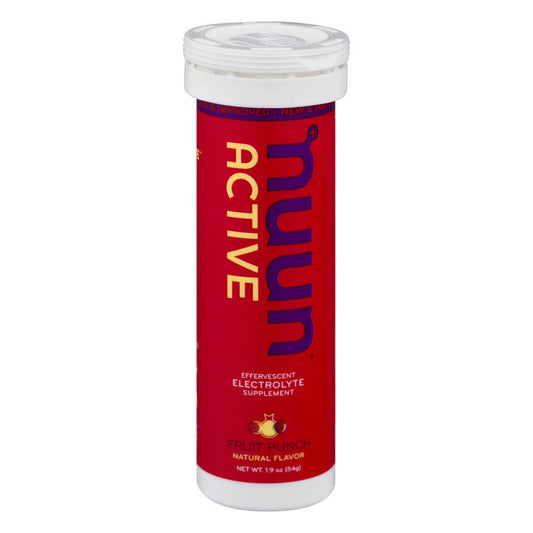 Nuun Hydration Sport Drink Tablets in Fruit Punch flavor, 10-count, colorful tablets for hydration and energy during sports.